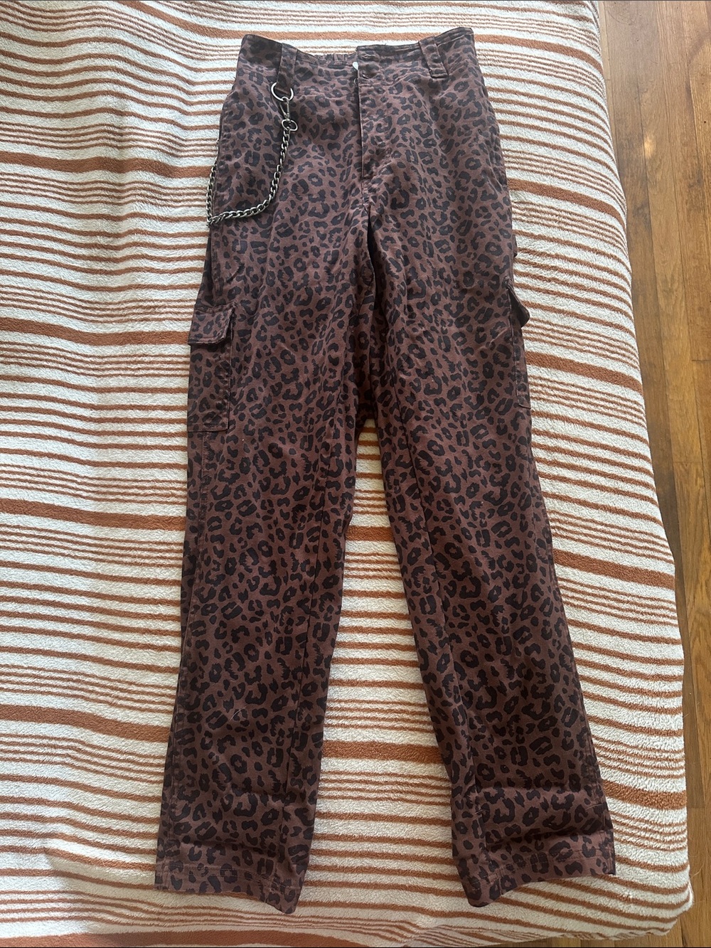 Leopard Print Cargo Pants - Brown